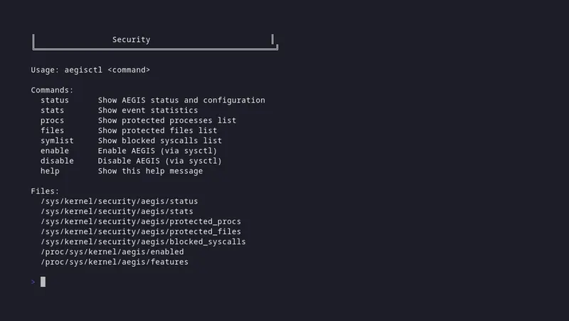 AEGIS DevKit control tool showing module status commands